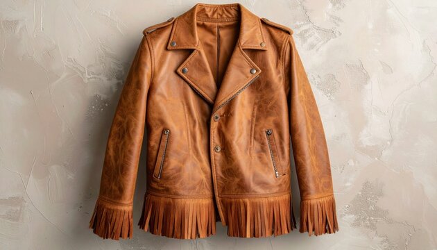 Buckskin leather jacket with dramatic fringed detailing and classic biker accents