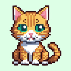 Fototapeta premium orange ginger kitten looking forward pixel art illustration for pet care guides and retro style digital assets for mobile game UI