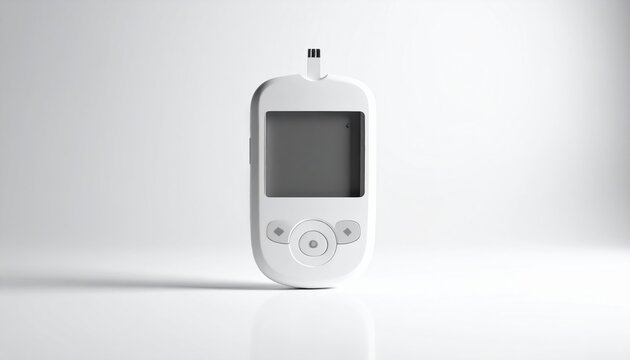 A compact white digital glucometer device isolated on a clean, neutral background, representing modern health technology.