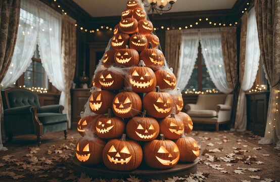 Spooky jack lantern tower indoor decoration high resolution picture