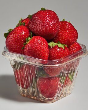Fresh Ripe Strawberries in Clear Plastic Container Ready for Consumption or Baking