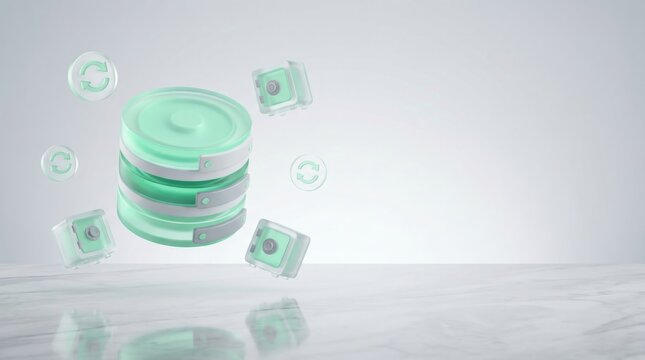 Secure database backup and cloud storage server network concept