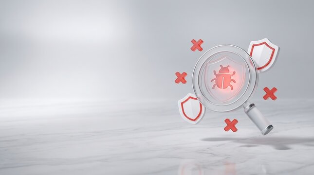 Futuristic cyber security bug icon representing malware and virus detection