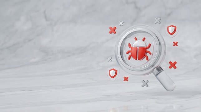 Cyber security threat concept showing digital insect bug on HUD interface