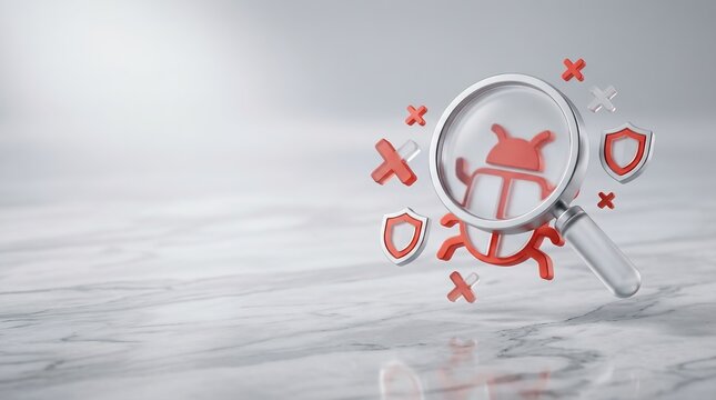 High tech malware detection system displaying computer bug icon on digital screen
