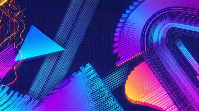 A colorful geometric abstract design with triangles and lines