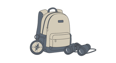 Fototapeta premium Illustration of beige backpack with binoculars.