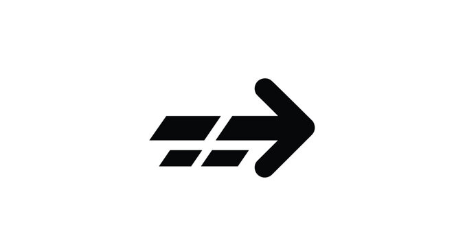 Bold black arrow icon pointing right with motion lines for speed, direction, and movement symbol on white background.