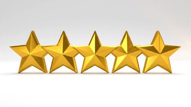 Five gold stars rating award animation for reviews and evaluation on a bright background, perfect for a positive evaluation