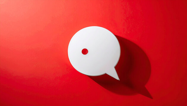 White speech bubble on red background with shadow for communication concept