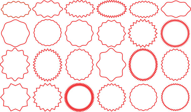 Collection of diverse red jagged and wavy frame shapes on transparent background