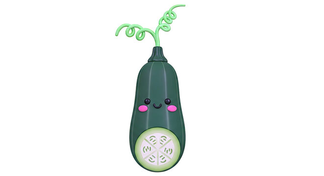 Cute Kawaii Zucchini Character with Swirly Vine