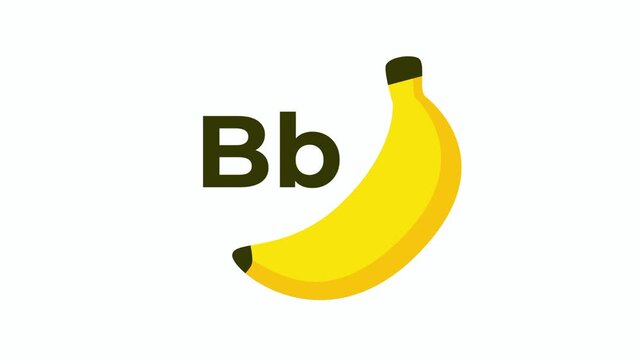 a yellow curved banana positioned next to a large bold black Bb text on a split background of crisp white and a dark charcoal gray