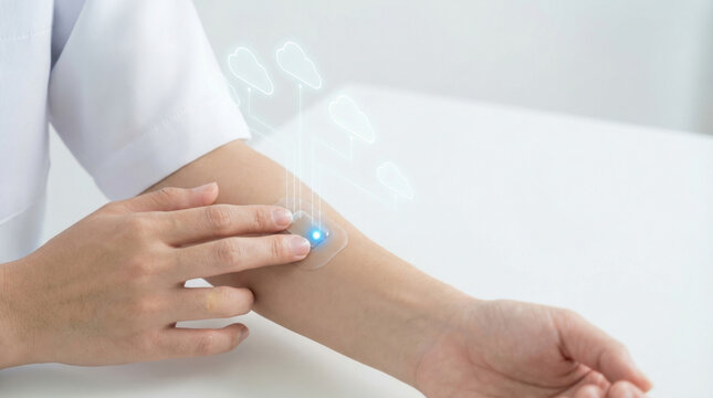 Healthcare wearable tech with ai sensor on arm monitors health data for improved wellness and smart health management in modern medical ai systems