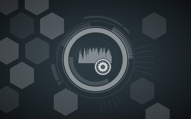 Obraz premium Abstract futuristic user interface background design featuring a digital audio sound wave graphic paired with a gear settings icon, perfect for tech optimization and configuration