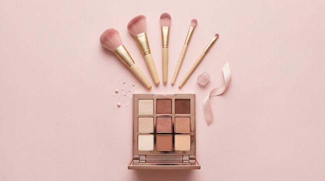 eyeshadow palette with makeup brushes isolated on transparent background