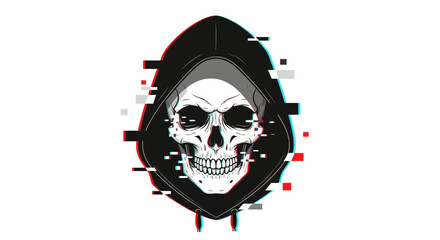 Fototapeta premium Glitch Skull Hoodie Hacker Cyberpunk Style