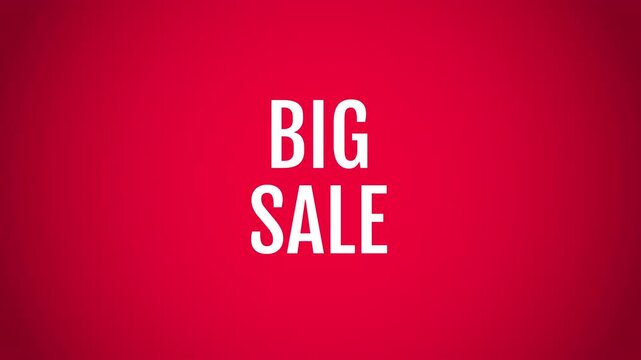 Big Sale up to 50% off animated badge on white background. Red parallelogram and circle label motion graphic