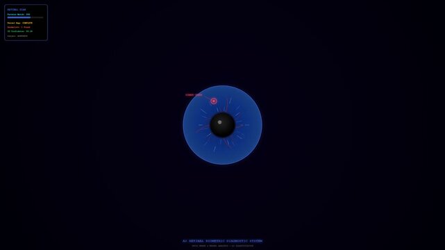 A futuristic retinal scanning system employs sophisticated AI Diagnostic Algorithms to identify vessel patterns and detect potential anomalies for advanced medical screening and biometric security.