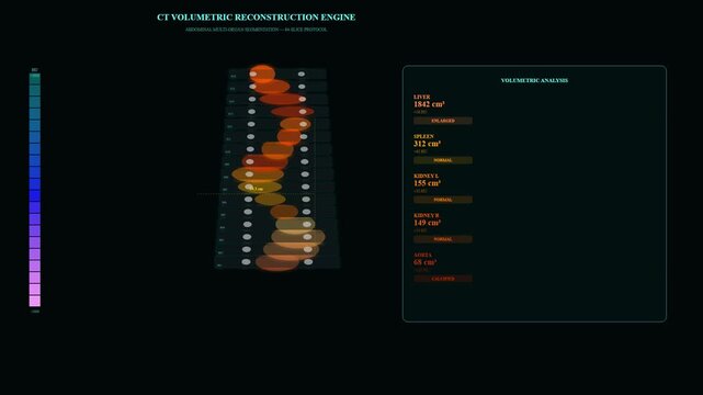 Revolutionary AI Diagnostic Algorithms power a sophisticated CT volumetric reconstruction engine for precise abdominal multi-organ segmentation and medical analysis.