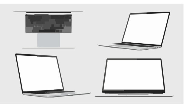Laptop mockup set blank screen different angles vector illustration