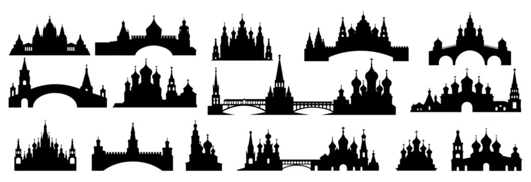Kremlin Silhouette Vector, Castle silhouettes vector isolated on white background, vector silhouettes of the city, Princess Castle Silhouette