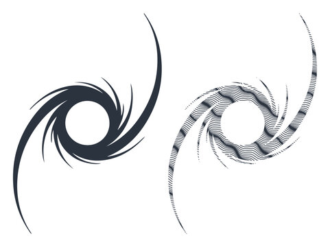 Abstract swirling vortex symbols representing duality, energy, and motion.