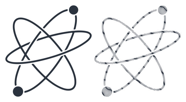 Abstract atomic structure illustration with orbiting electrons on a white background