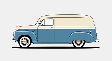 Classic retro delivery van illustration on a clean background. © Telu