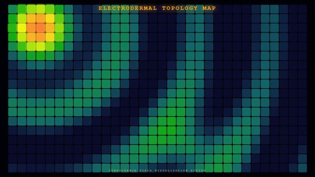Observing a dynamic electrodermal topology map showcasing Biometric Data Flow as physiological responses are visualized with vibrant digital heat patterns.