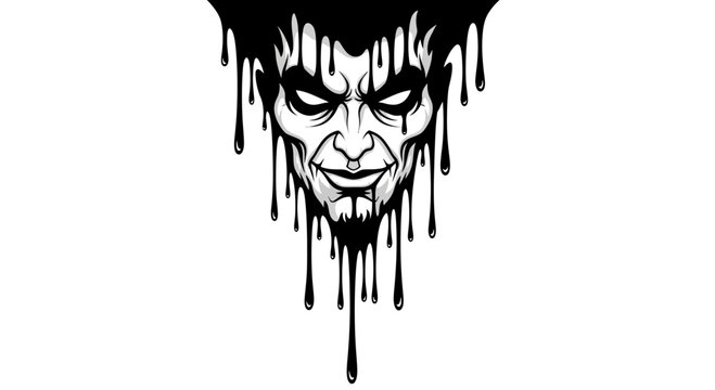 Scary Devil Face Dripping Black Ink