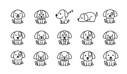 Fototapeta premium A set of cute cartoon dog illustrations in a minimalist line art style