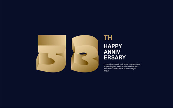 Number 53 logo icon design on black background for celebration event, gold 3d numbers, 53th birthday logo number, anniversary 53