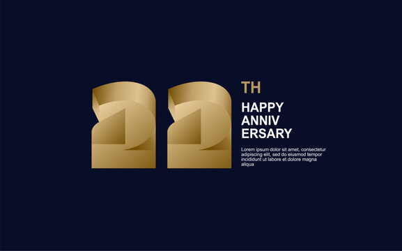 Number 22 logo icon design on black background for celebration event, gold 3d numbers, 22th birthday logo number, anniversary 22