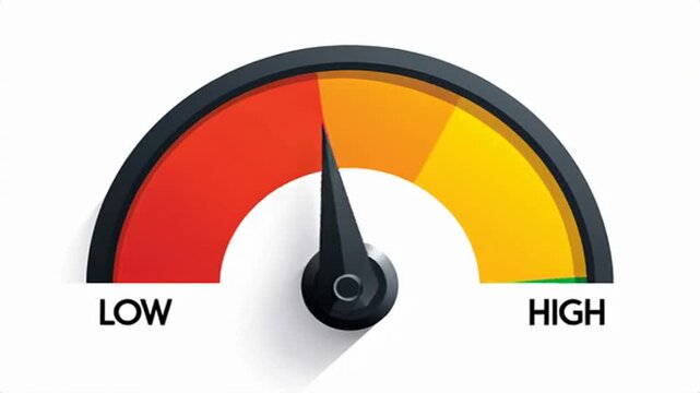 Confidence Level Meter Gauge with Needle Pointing to Average. Vector illustration of a performance indicator with low, average, and high scales for business and personal.