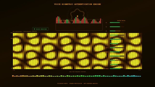 Sophisticated digital interface showcasing Biometric Data Integration for advanced voice recognition, displaying real-time spectral analysis and feature vector processing.