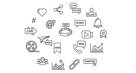 Naklejka premium A collection of social media icons and symbols in a minimalist line art style