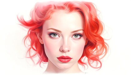 Fototapeta premium A woman with vibrant red hair and makeup