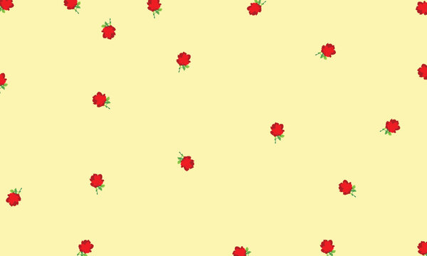 Minimal Seamless Rose Pattern with Small Red Floral Elements on Beige Background. A minimal seamless pattern composed of small red rose elements arranged on a soft beige background.