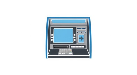 Fototapeta premium Modern ATM machine with screen and keypad on white background