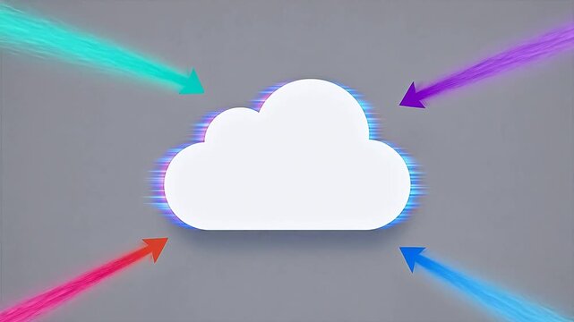 White cloud icon with colorful arrows on gray background