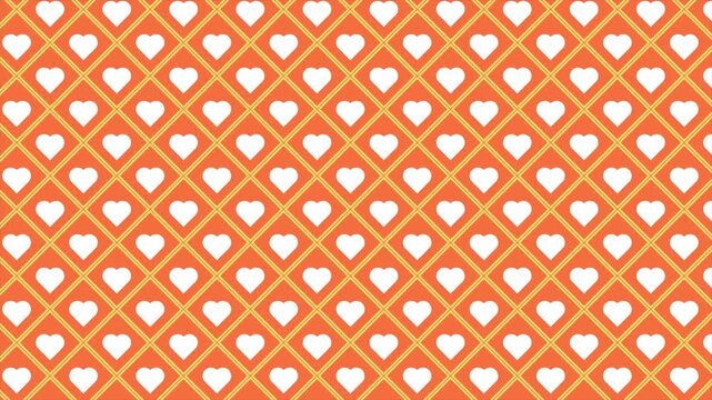 White Heart Pattern on Orange Diamond Grid Minimalist Flat Design Seamless Background For Valentine Day Greeting Cards and Romantic Gift Wrap