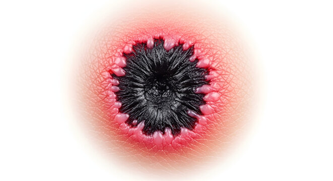 Macro view of a necrotic skin eschar from a bacterial infection
