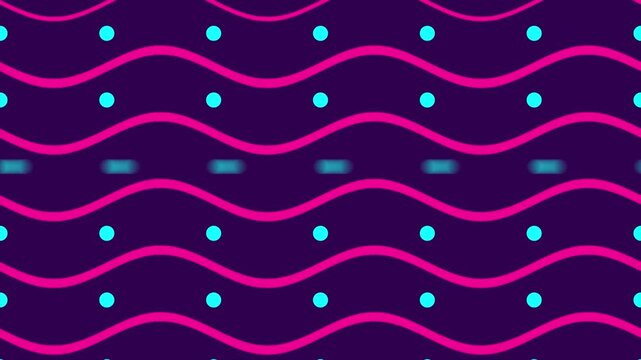 Neon Pink Wavy Lines and Cyan Polka Dots Retro Vaporwave Synthwave Aesthetic 80s 90s Style Seamless Background Texture for Web and Graphic Design