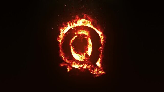 Fiery Letter Q. Burning Alphabet. Letter Animation With Flames