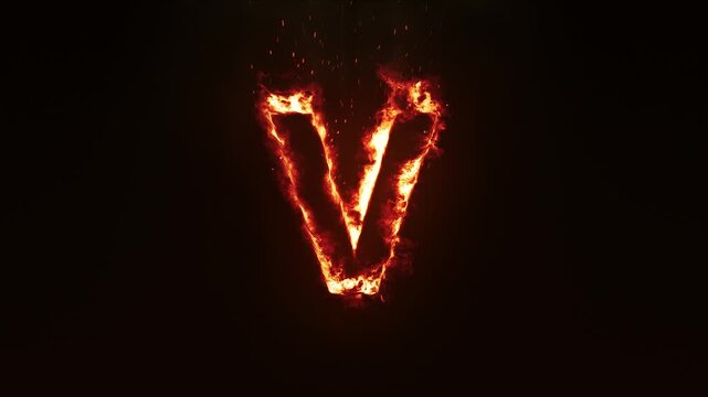Fiery Letter V. Burning Alphabet. Letter Animation With Flames