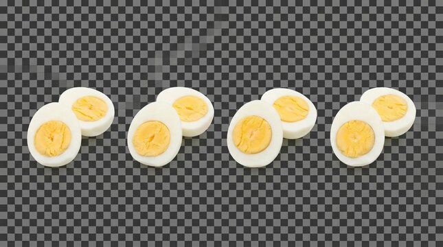 A delicious arrangement of sliced hard-boiled eggs on a transparent background, emphasizing culinary freshness, minimalism, and design versatility for food art, recipe visuals, and digital graphics.