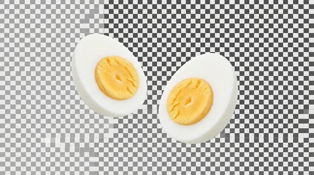 A delicious arrangement of sliced hard-boiled eggs on a transparent background, emphasizing culinary freshness, minimalism, and design versatility for food art, recipe visuals, and digital graphics.