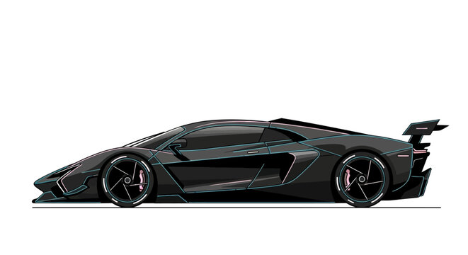 Side view illustration of a sleek black futuristic supercar on white background.