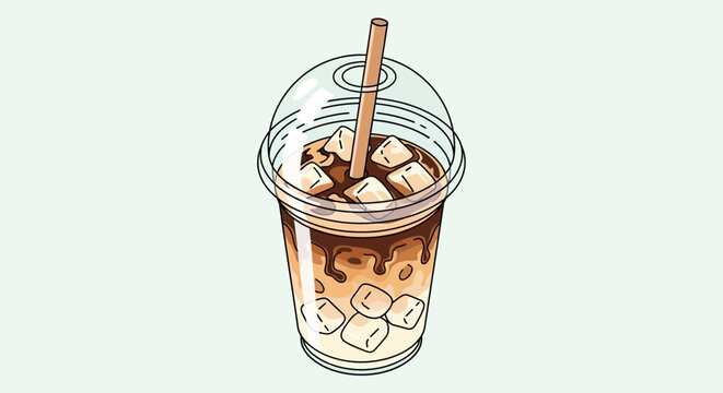 Iced Coffee Drink in Plastic Cup.